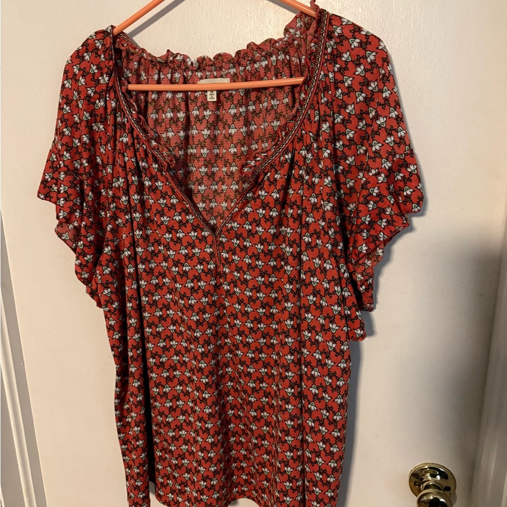 Max Studio Red Floral Blouse